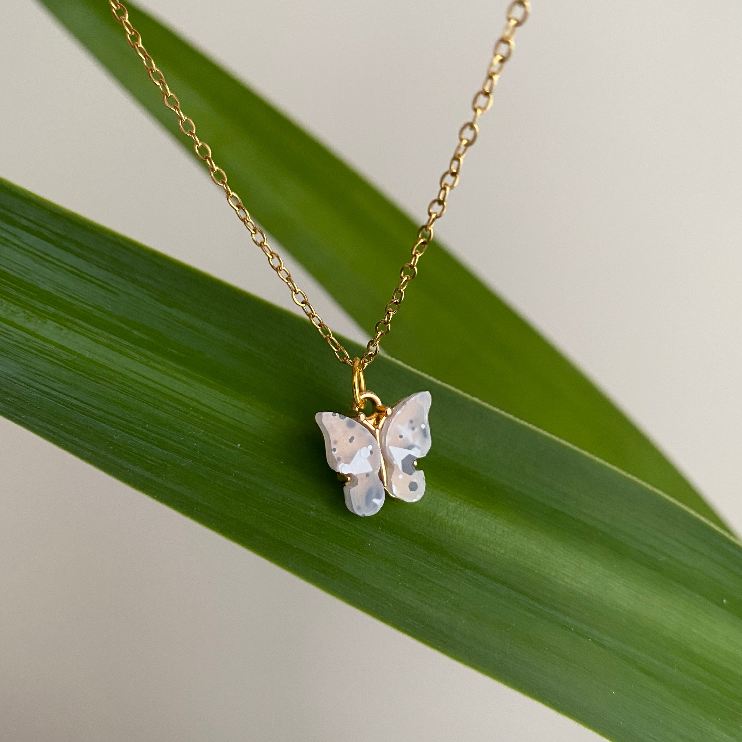 Grey Splatter Butterfly Necklace