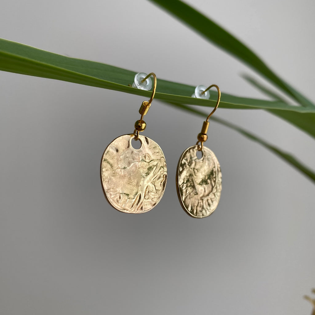 Gold Large Hammered Circle Dangle Earrings