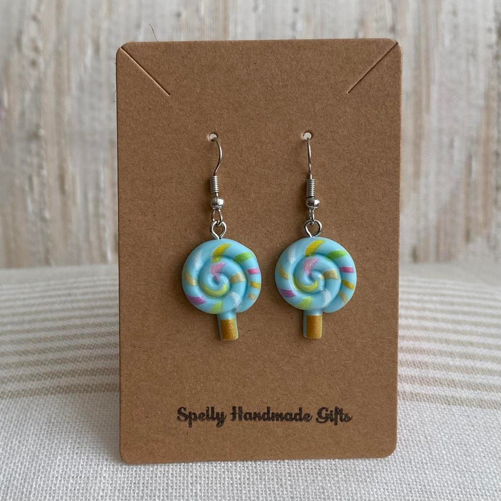 Blue Swirly Lollipop Dangle Earrings With Silver - Image 2