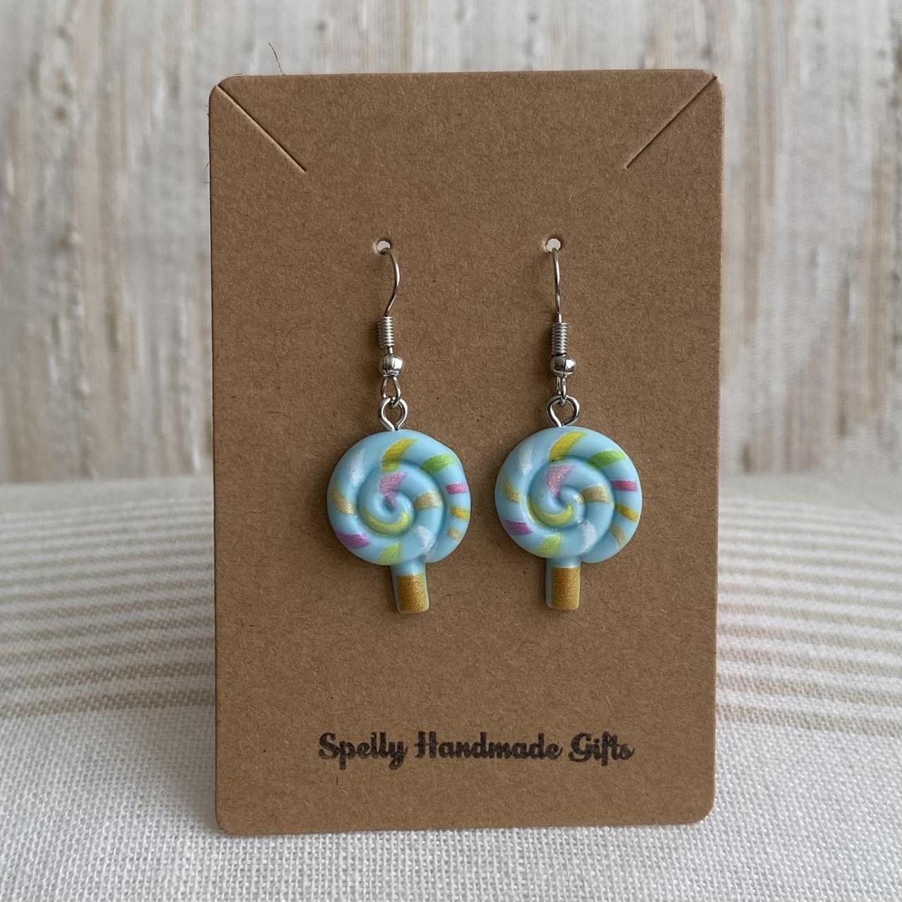 Blue Swirly Lollipop Dangle Earrings With Silver - Image 2