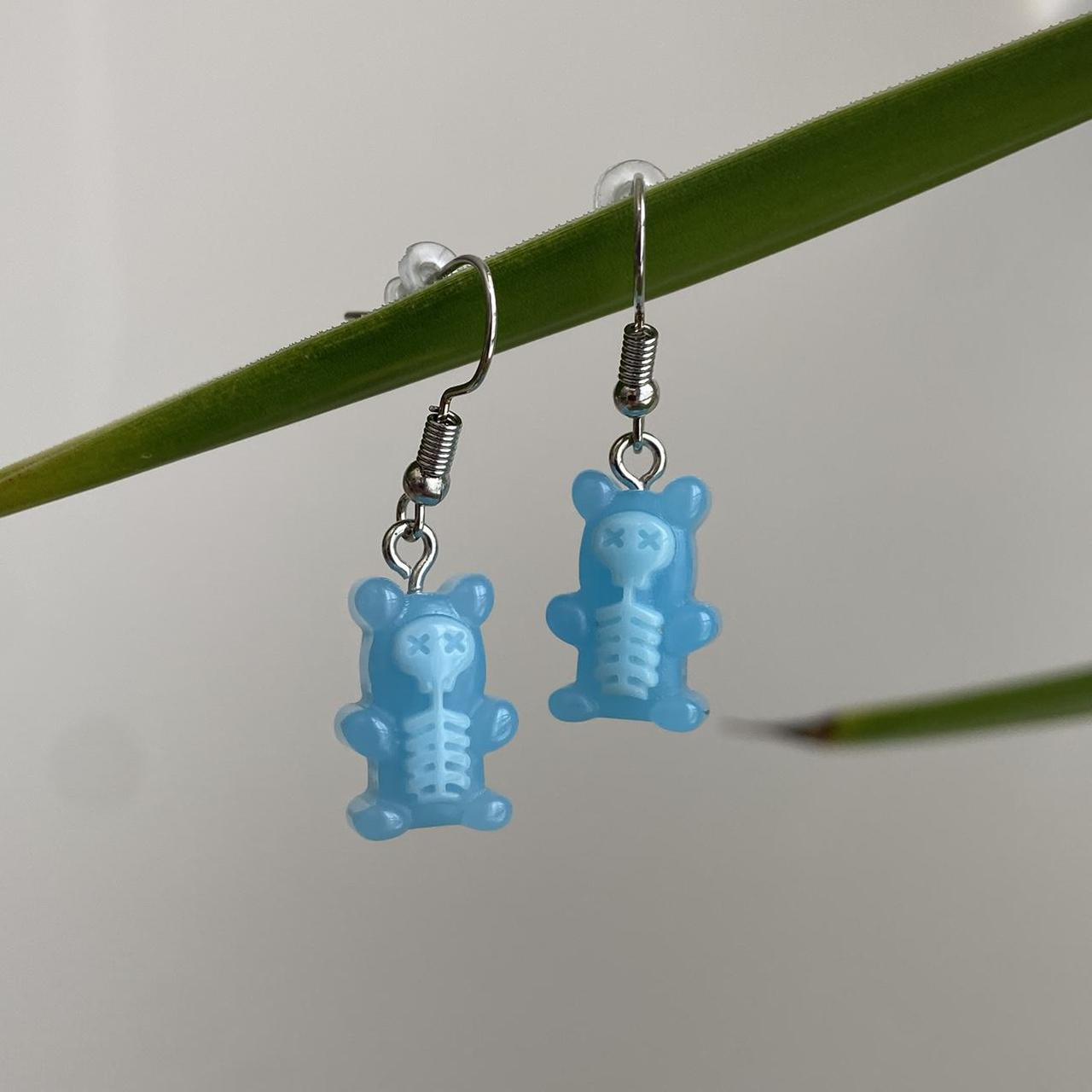 Blue Skeletal Gummy Bear Dangle Earrings Hand Made - Image 4