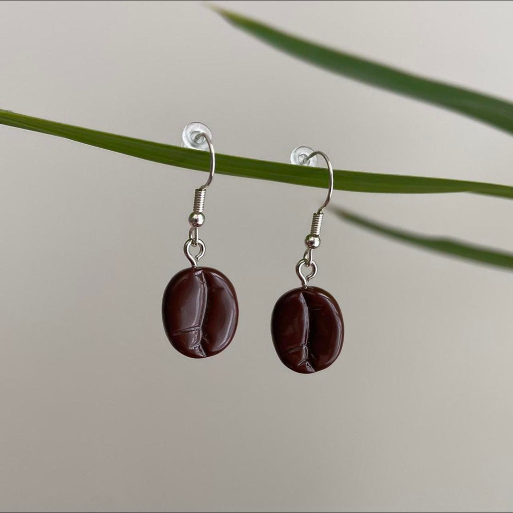 Coffee Bean Drop Dangle Earrings With Silver - Image 2