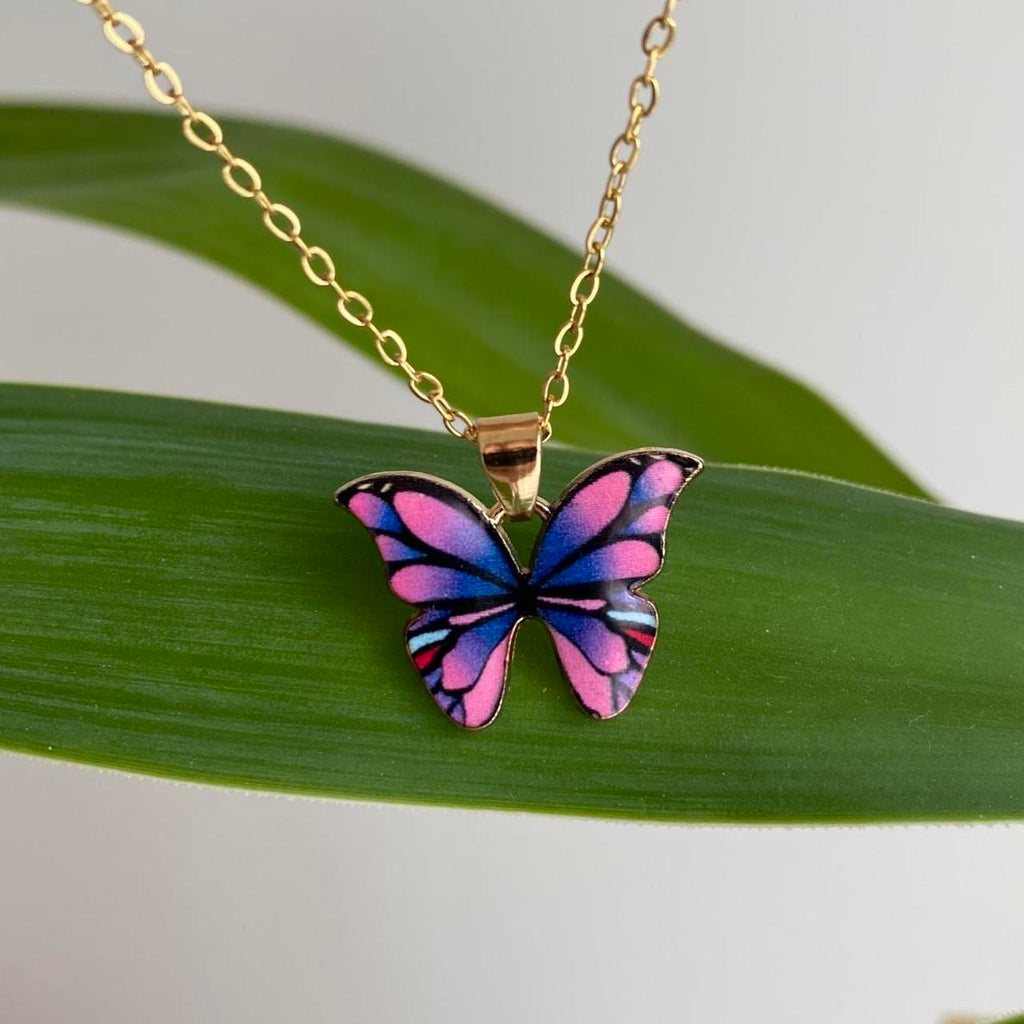 Pink And Blue Purple Butterfly Enamel Pendant Chain - Image 2