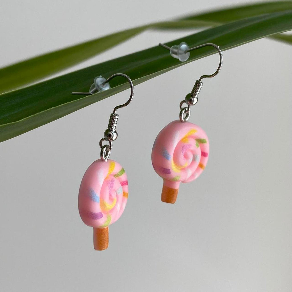 Light Pink Swirly Lollipop Dangle Earrings With - Image 4
