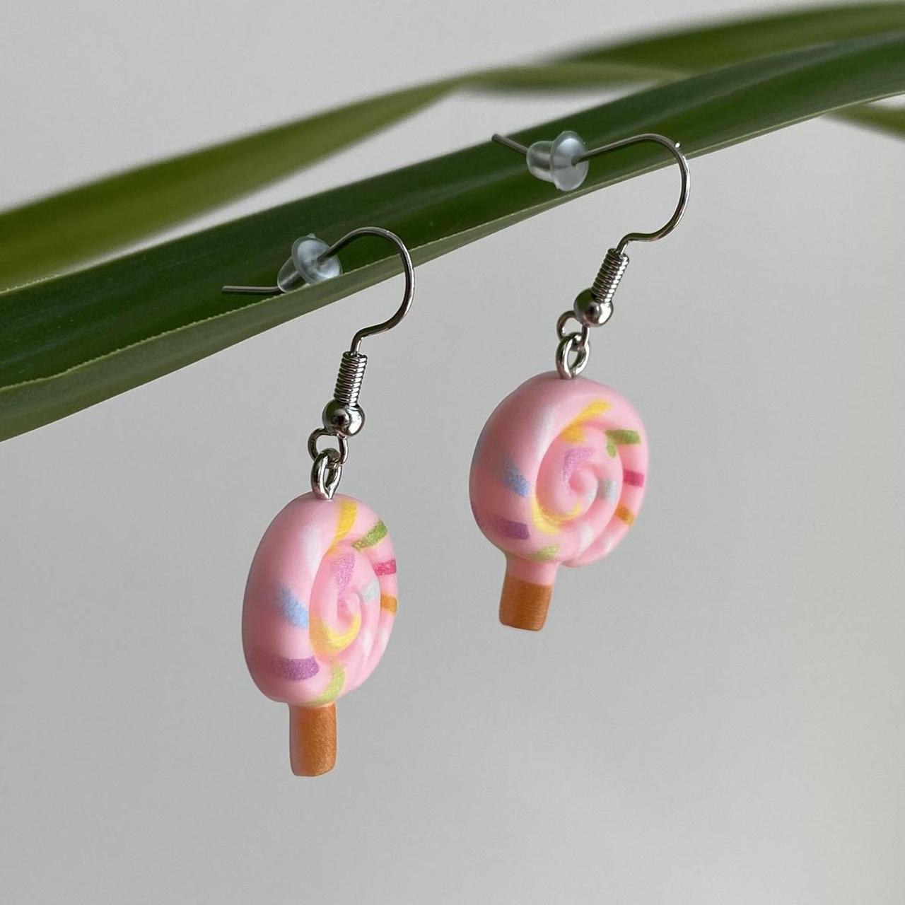 Light Pink Swirly Lollipop Dangle Earrings With - Image 4