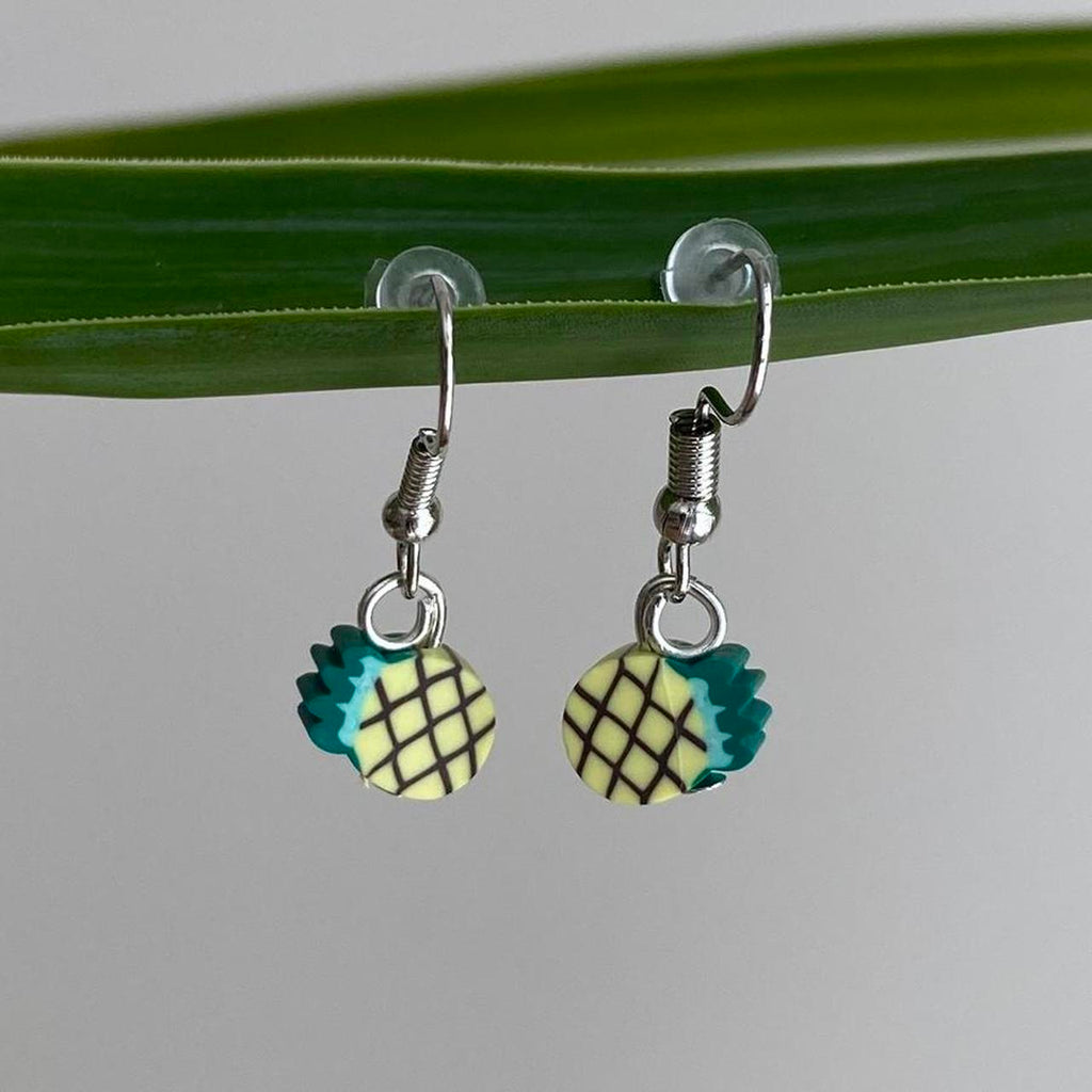 Yellow Pineapple Fruit Polymer Clay Dangle Earrings