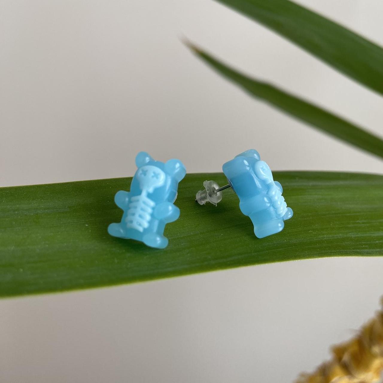 Blue Skeleton Gummy Bear X Ray Stud Earrings Hand - Image 2