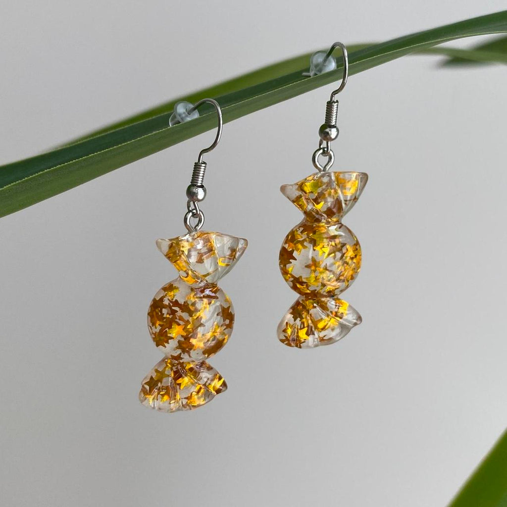 Sparkly Resin Yellow Gold Candy Dangle Earrings With