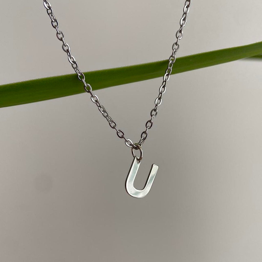 Silver Letter U Initial Pendant Chain Necklace