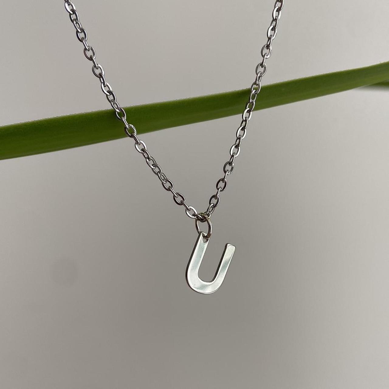 Silver Letter U Initial Pendant Chain Necklace