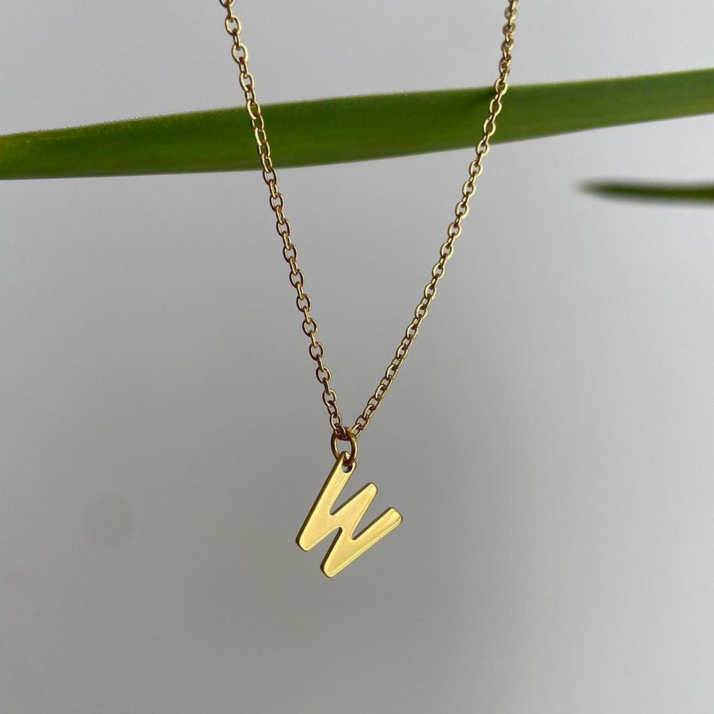 Gold Letter W Initial Pendant Chain Necklace 18