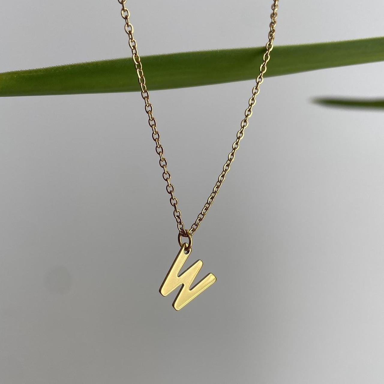 Gold Letter W Initial Pendant Chain Necklace 18