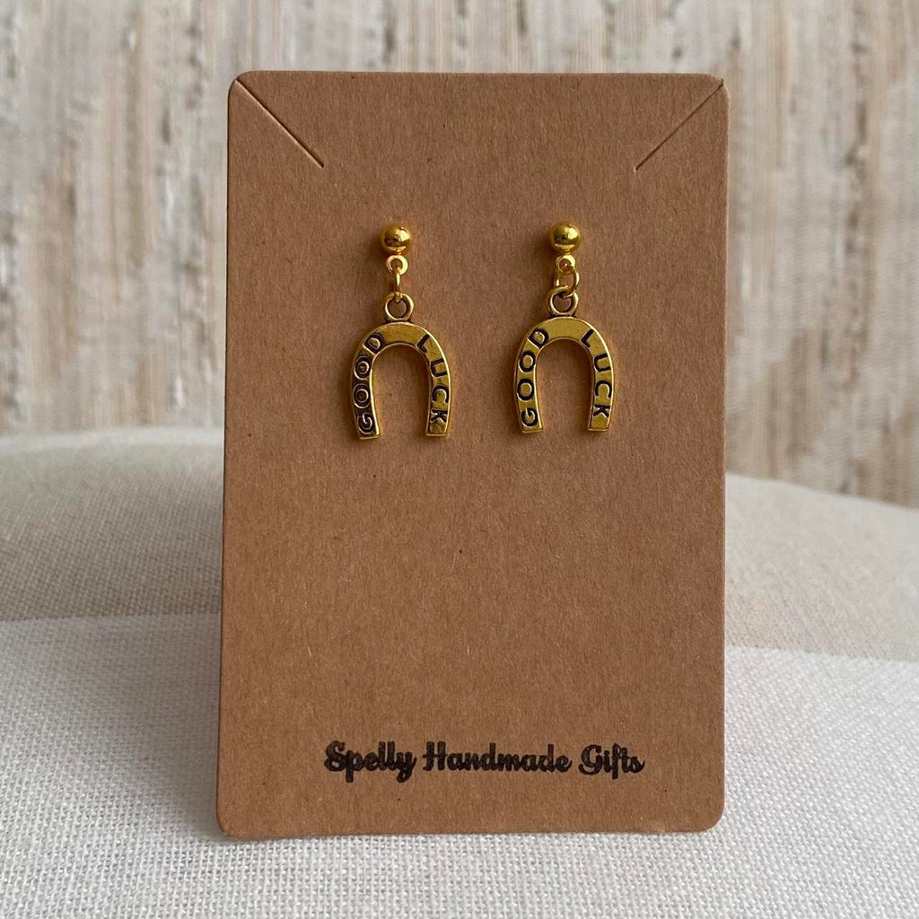 Western Good Luck Horse Shoe Gold Dangle Stud - Image 2