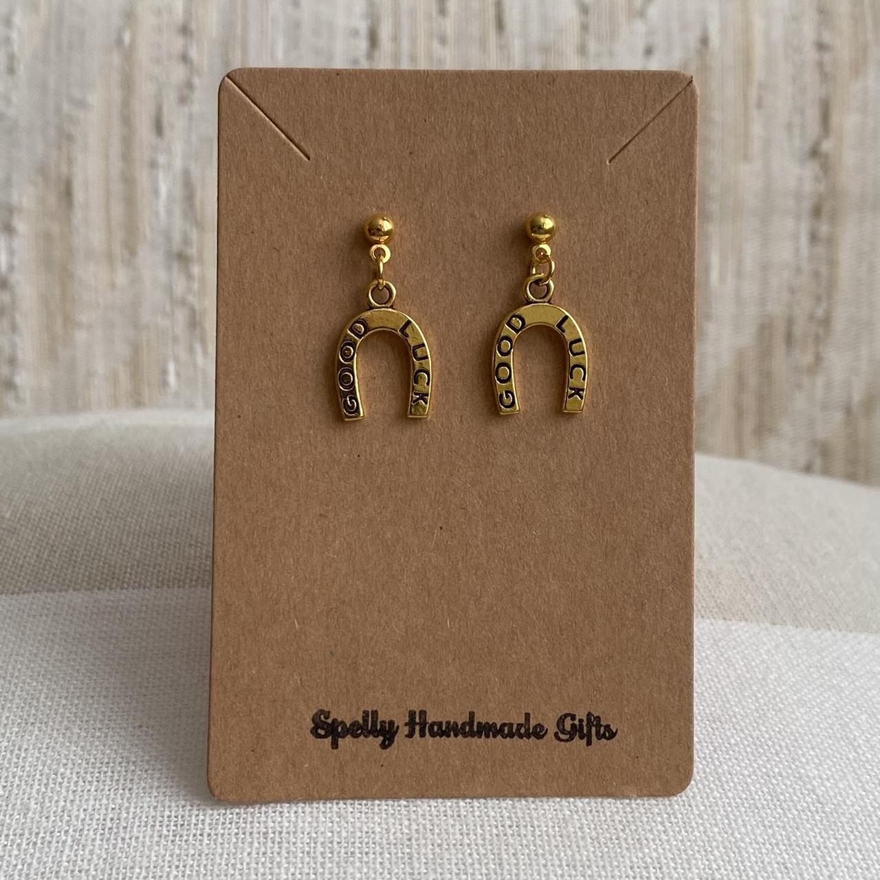 Western Good Luck Horse Shoe Gold Dangle Stud - Image 2