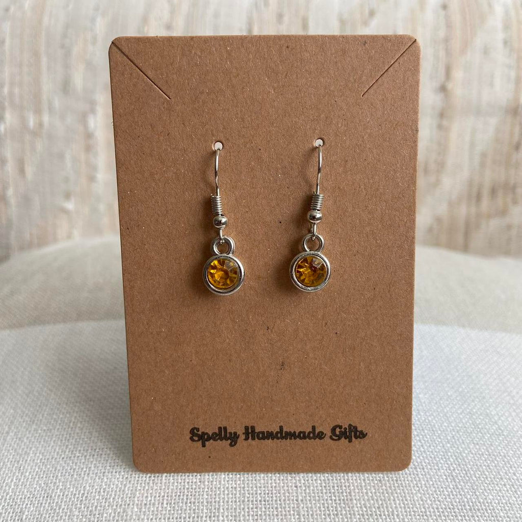 Amber Orange Gem Dangle Earrings Silver Accents - Image 2