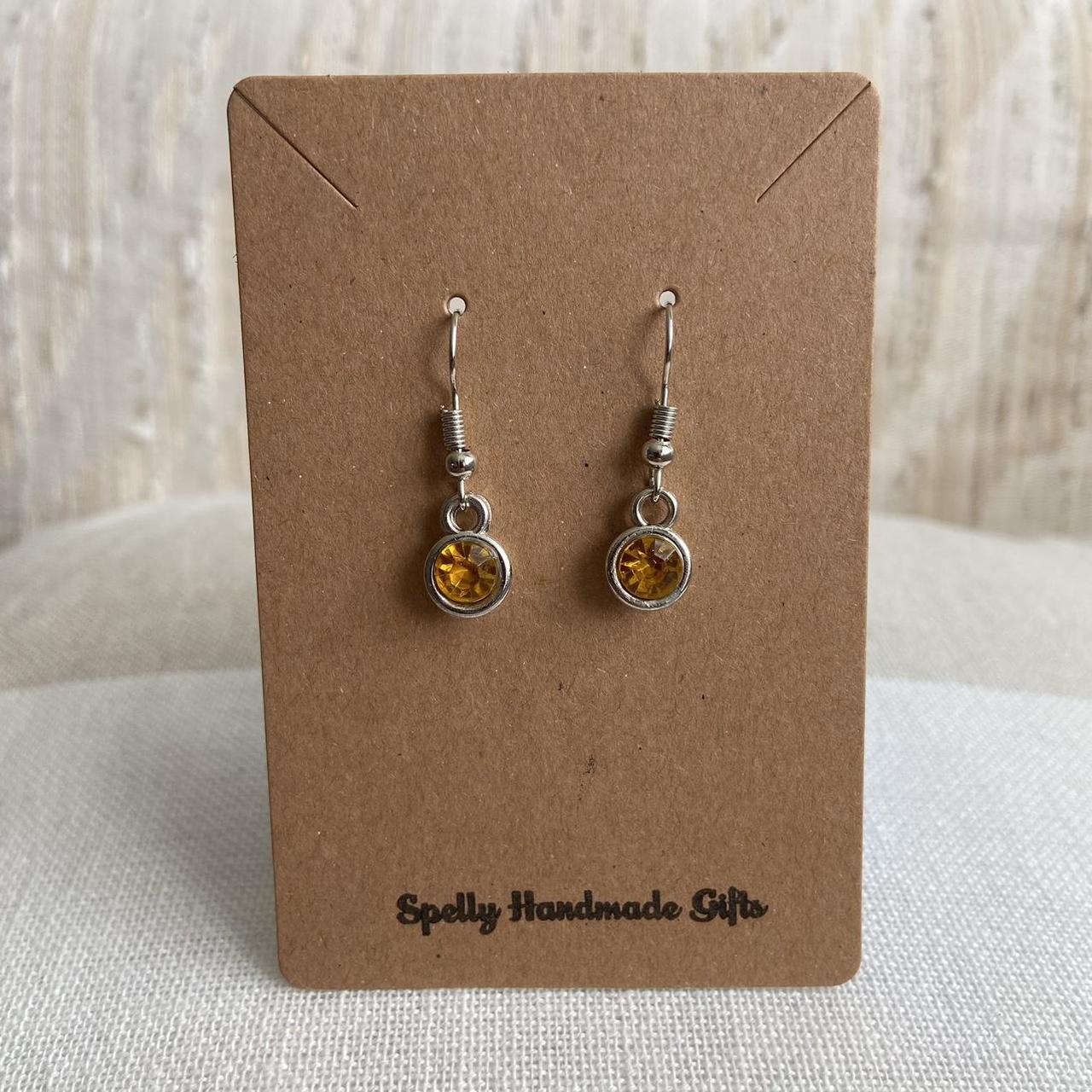 Amber Orange Gem Dangle Earrings Silver Accents - Image 2