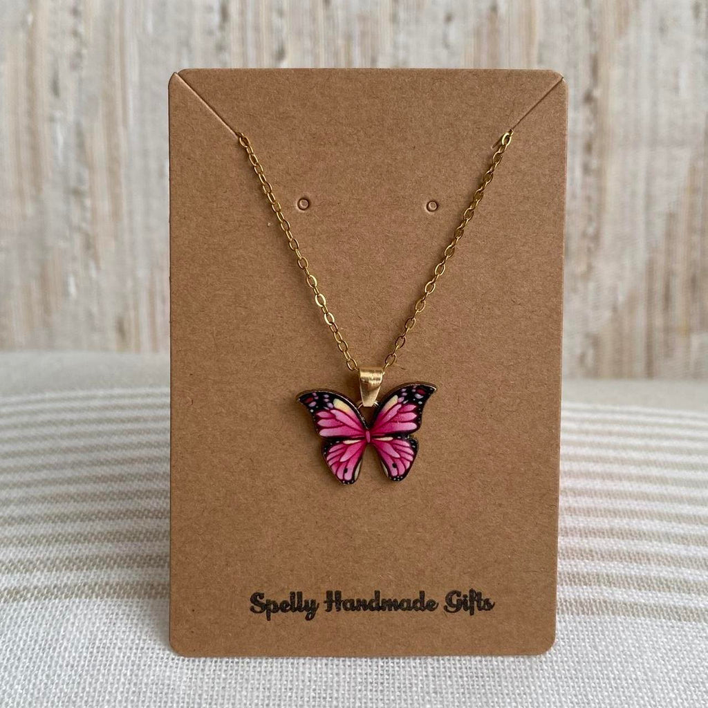 Pink Butterfly Enamel Pendant Chain Necklace With - Image 4