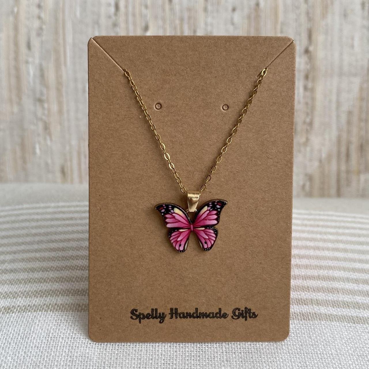 Pink Butterfly Enamel Pendant Chain Necklace With - Image 4