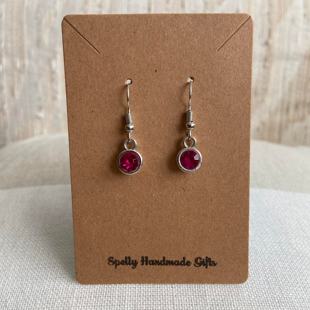 Magenta Pink Gem Dangle Earrings Silver Accents - Image 2