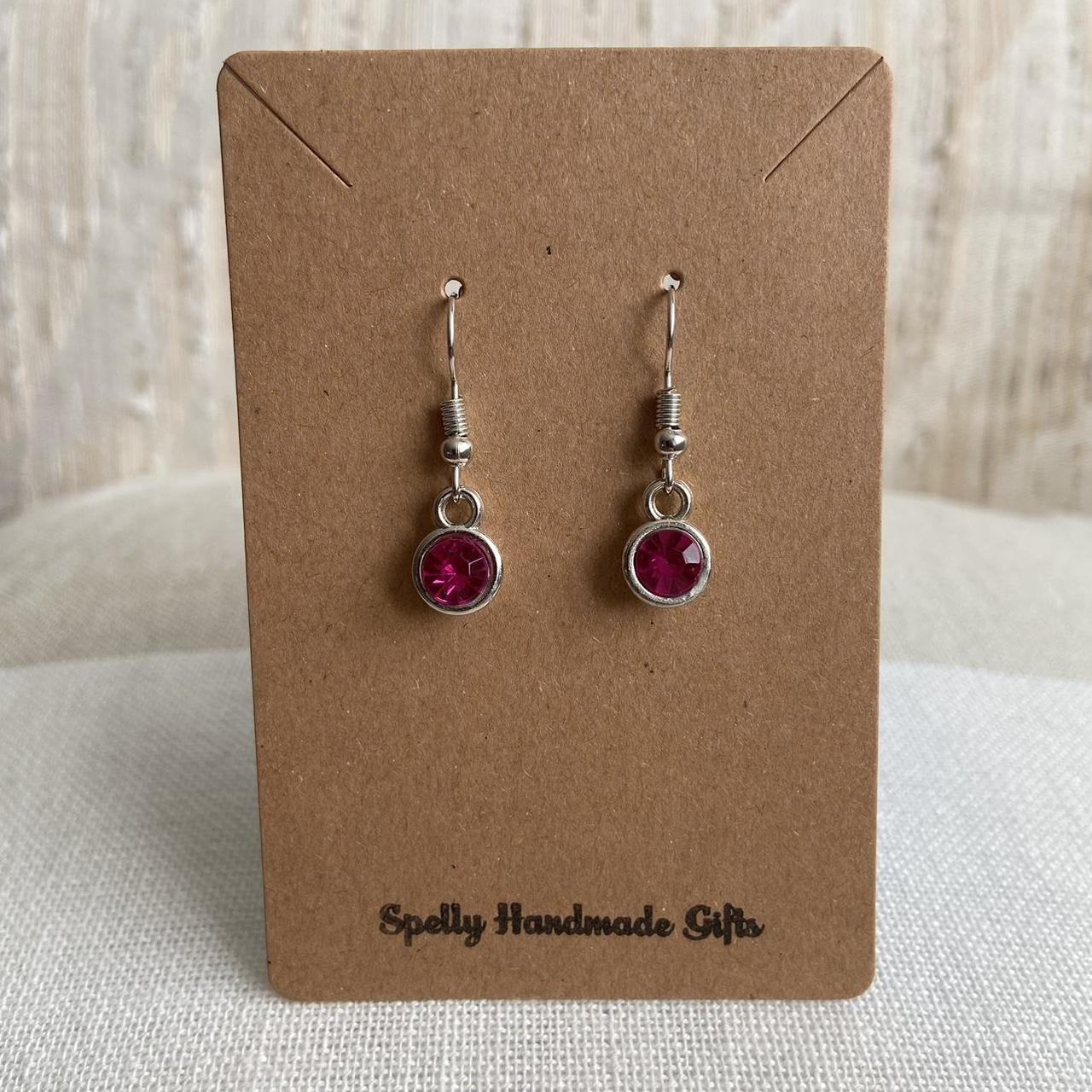 Magenta Pink Gem Dangle Earrings Silver Accents - Image 2