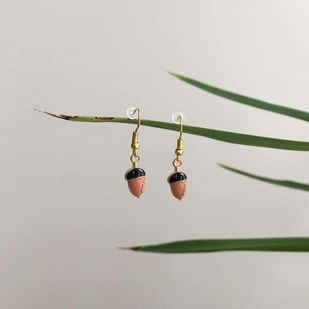 Acorn Dangle Earrings Hand Made Enamel Pendant - Image 3