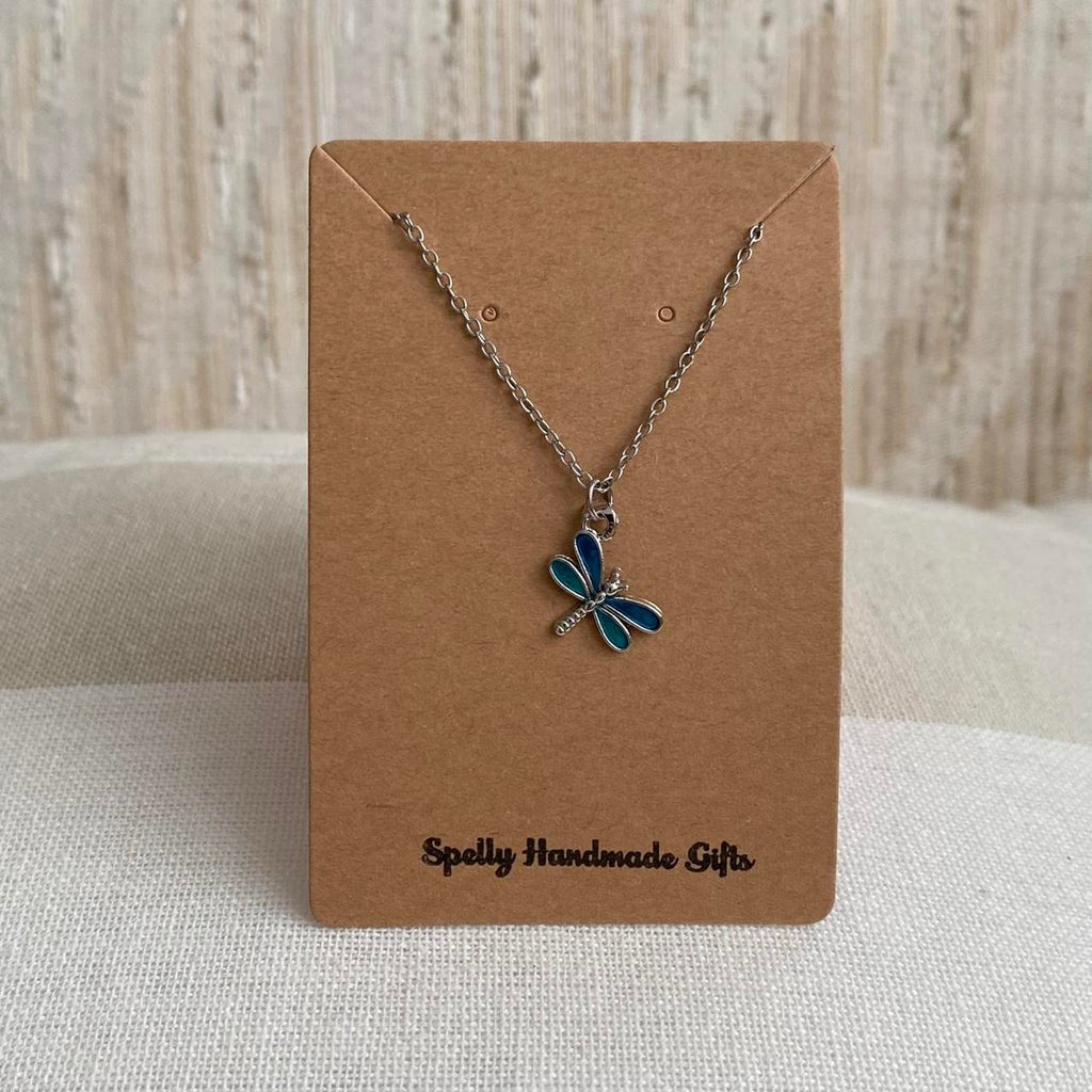 Blue Enamel Dragonfly Pendant Chain Necklace With - Image 4
