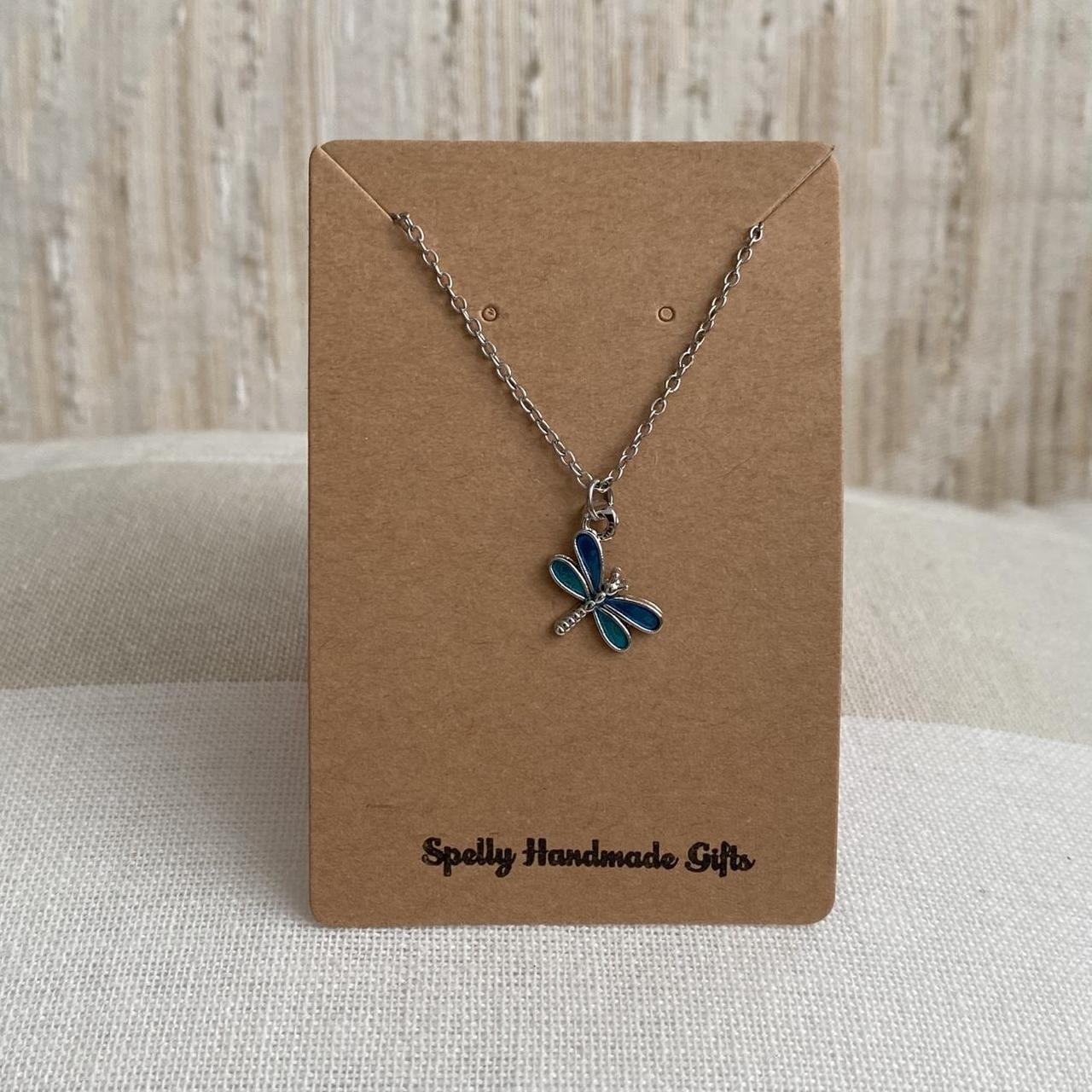 Blue Enamel Dragonfly Pendant Chain Necklace With - Image 4