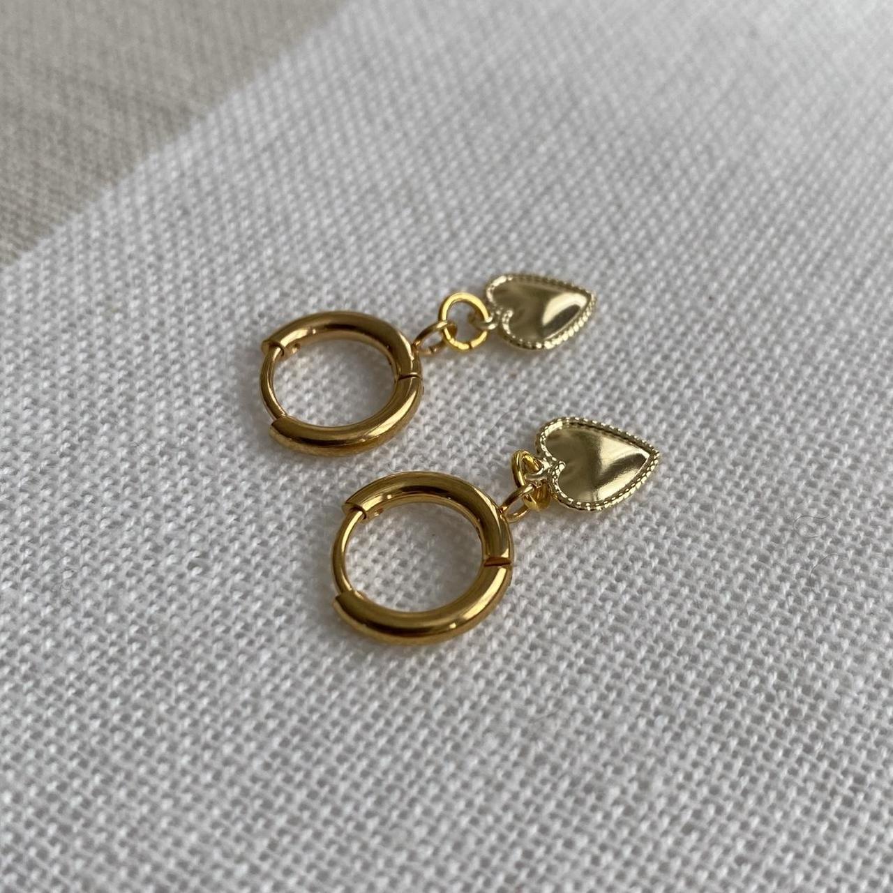 Petite Gold Heart Dangle Hoop Earrings Also - Image 8