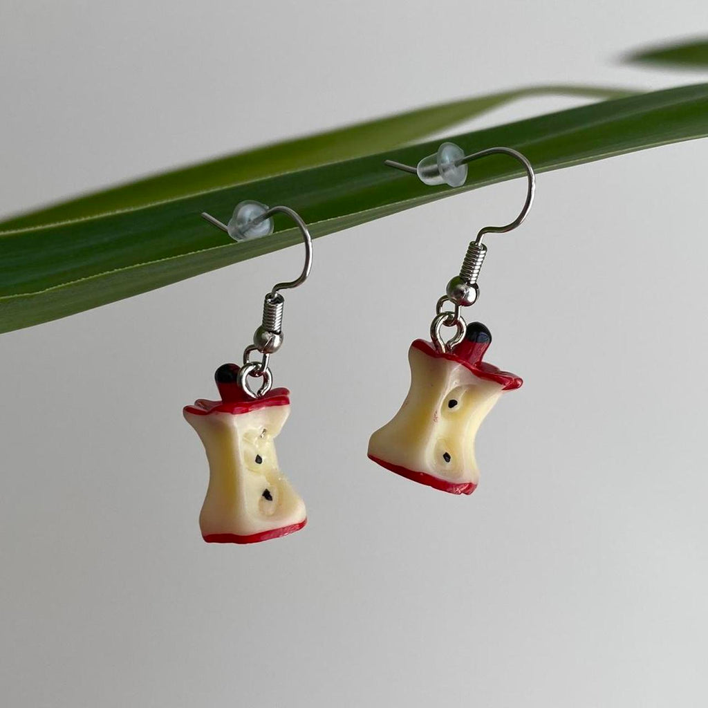 Eaten Red Apple Core Dangle Earrings With Silver - Image 4