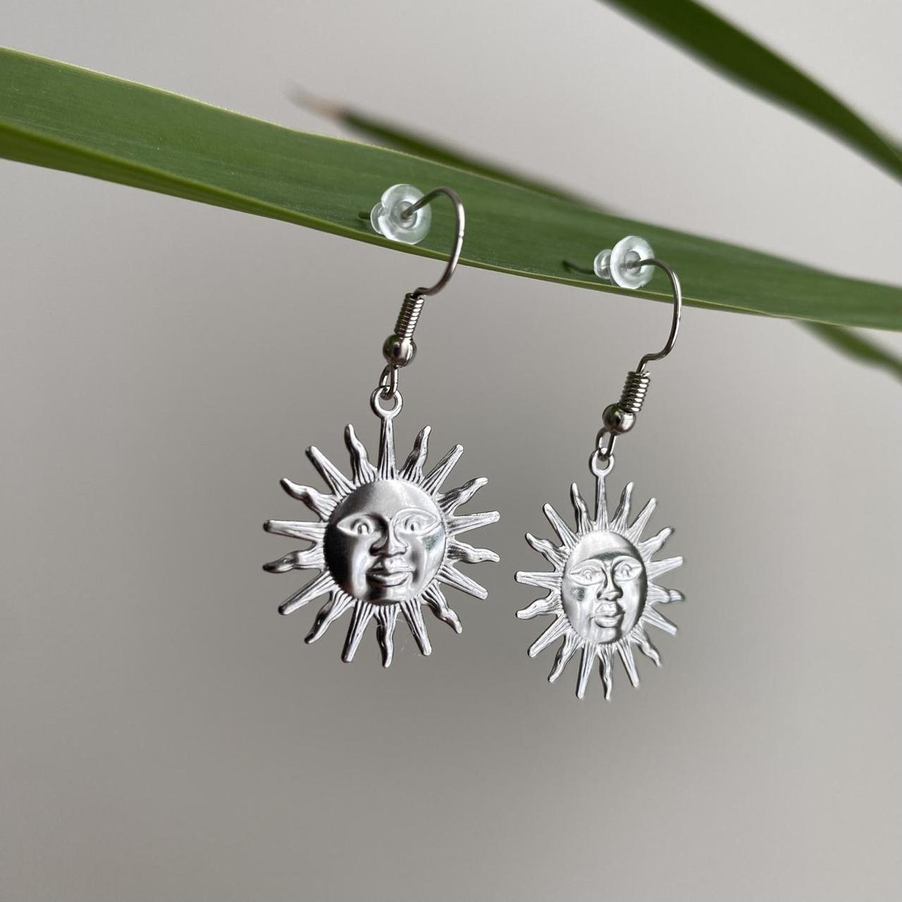 Silver Rising Sun Dangle Stud Earrings Also - Image 4