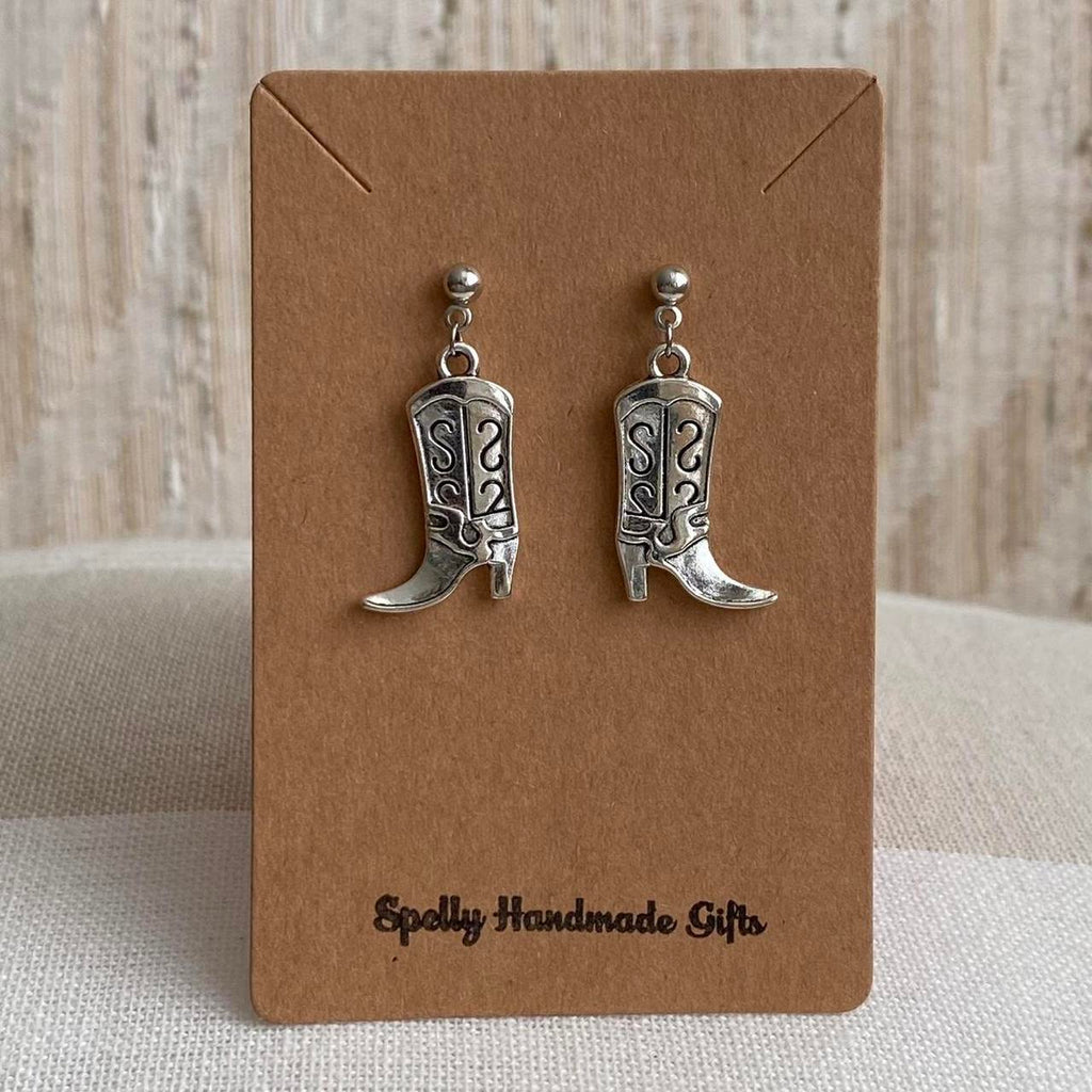 Silver Western Cowgirl Boots Dangle Stud Earrings - Image 2