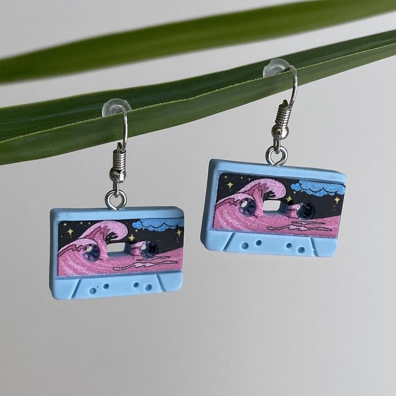 Blue Vintage Music Cassette Tape Dangle Earrings