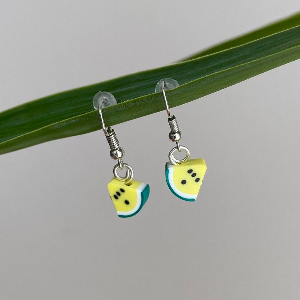 Yellow Watermelon Fruit Polymer Clay Dangle Earrings - Image 4