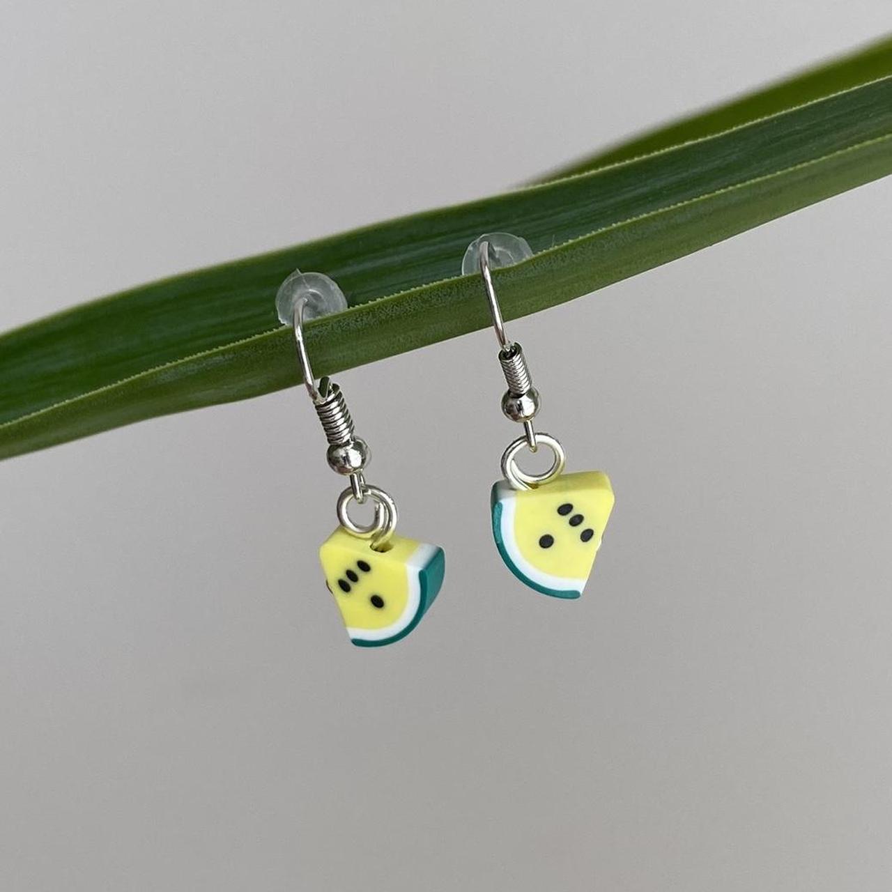 Yellow Watermelon Fruit Polymer Clay Dangle Earrings - Image 4