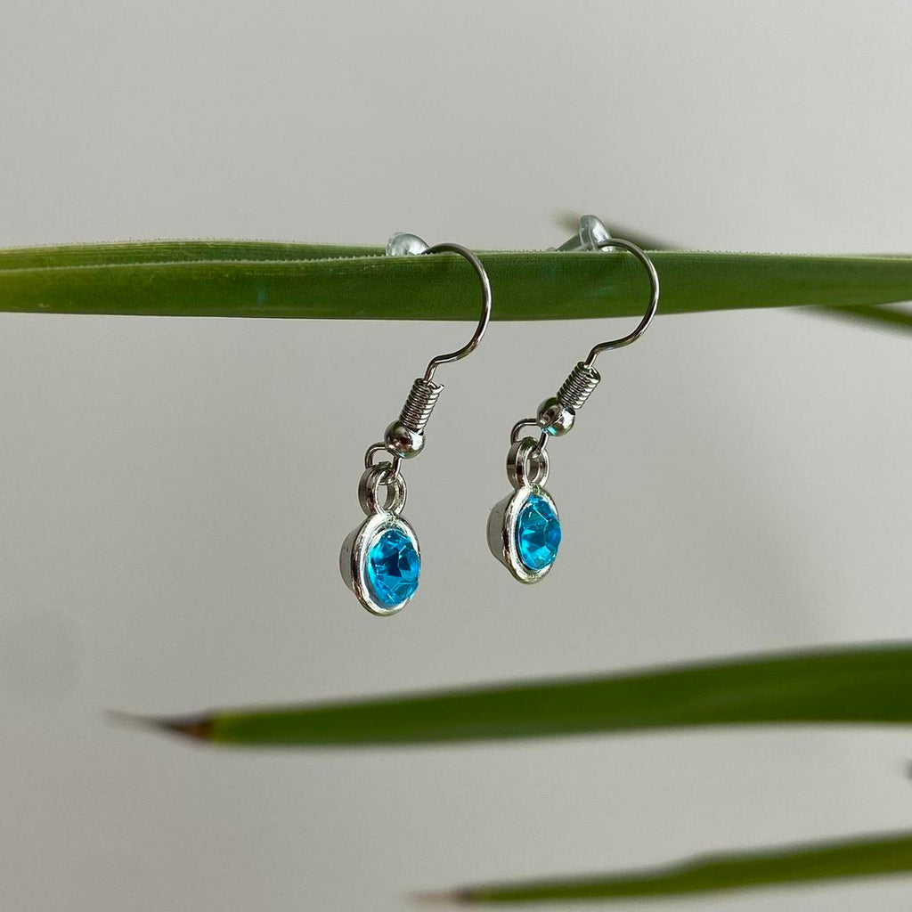 Blue Turquoise Gem Dangle Earrings Silver Accents - Image 4