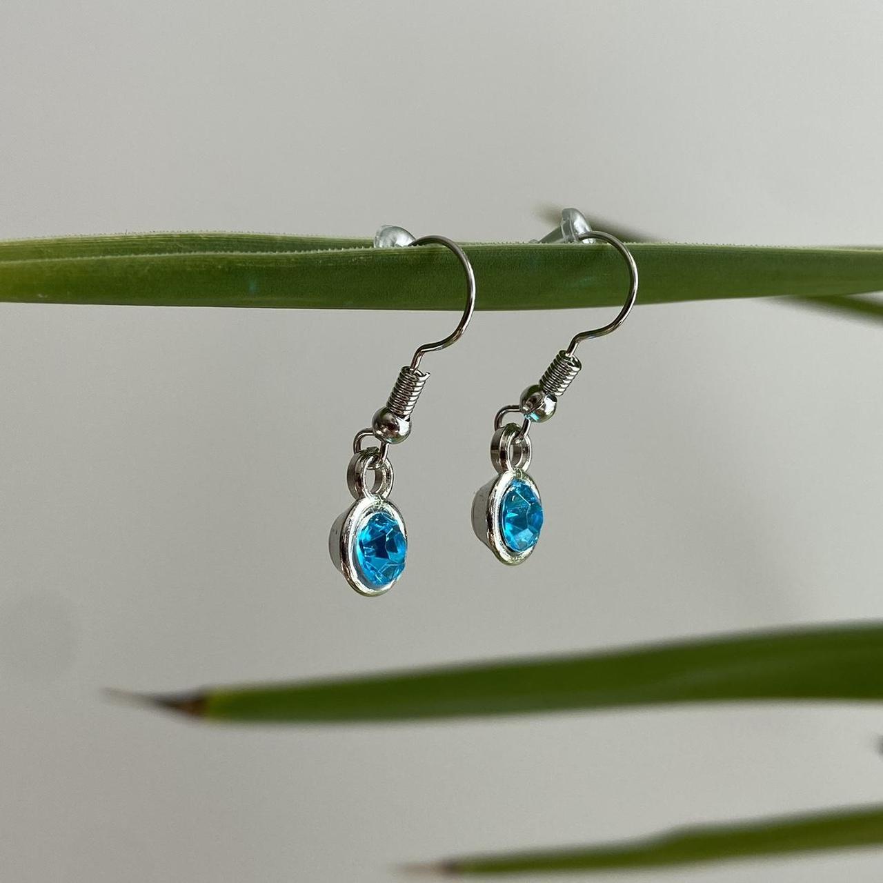 Blue Turquoise Gem Dangle Earrings Silver Accents - Image 4