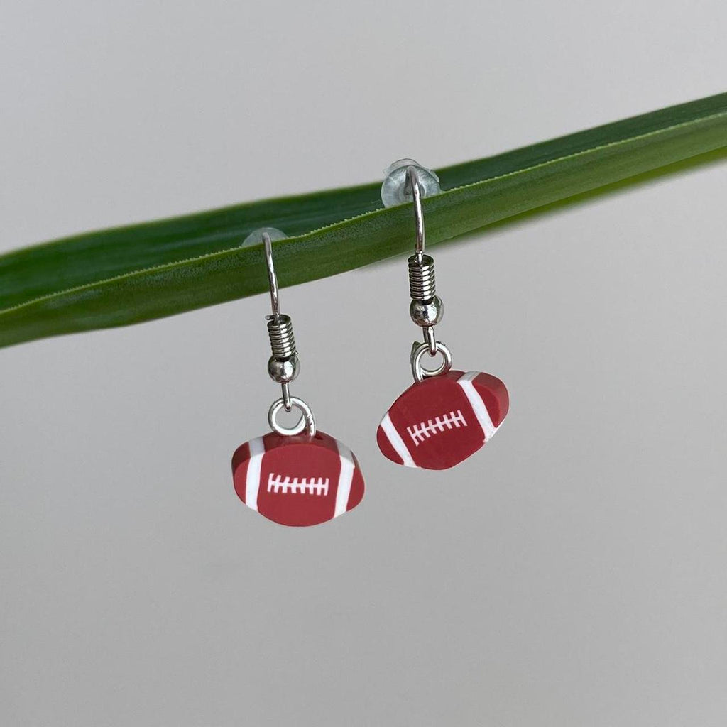 Football Polymer Clay Dangle Earrings With Silver - Image 3