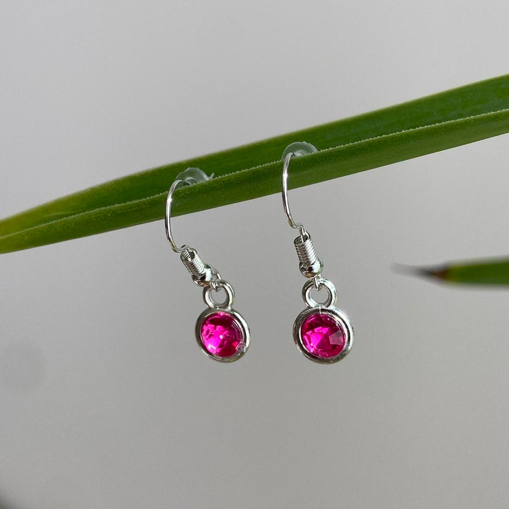 Magenta Pink Gem Dangle Earrings Silver Accents