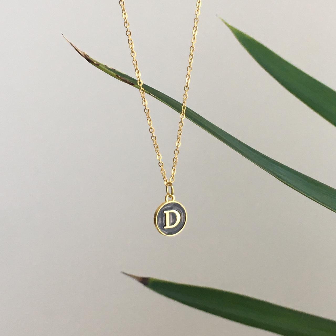 Letter D Initial Black Enamel Pendant Chain