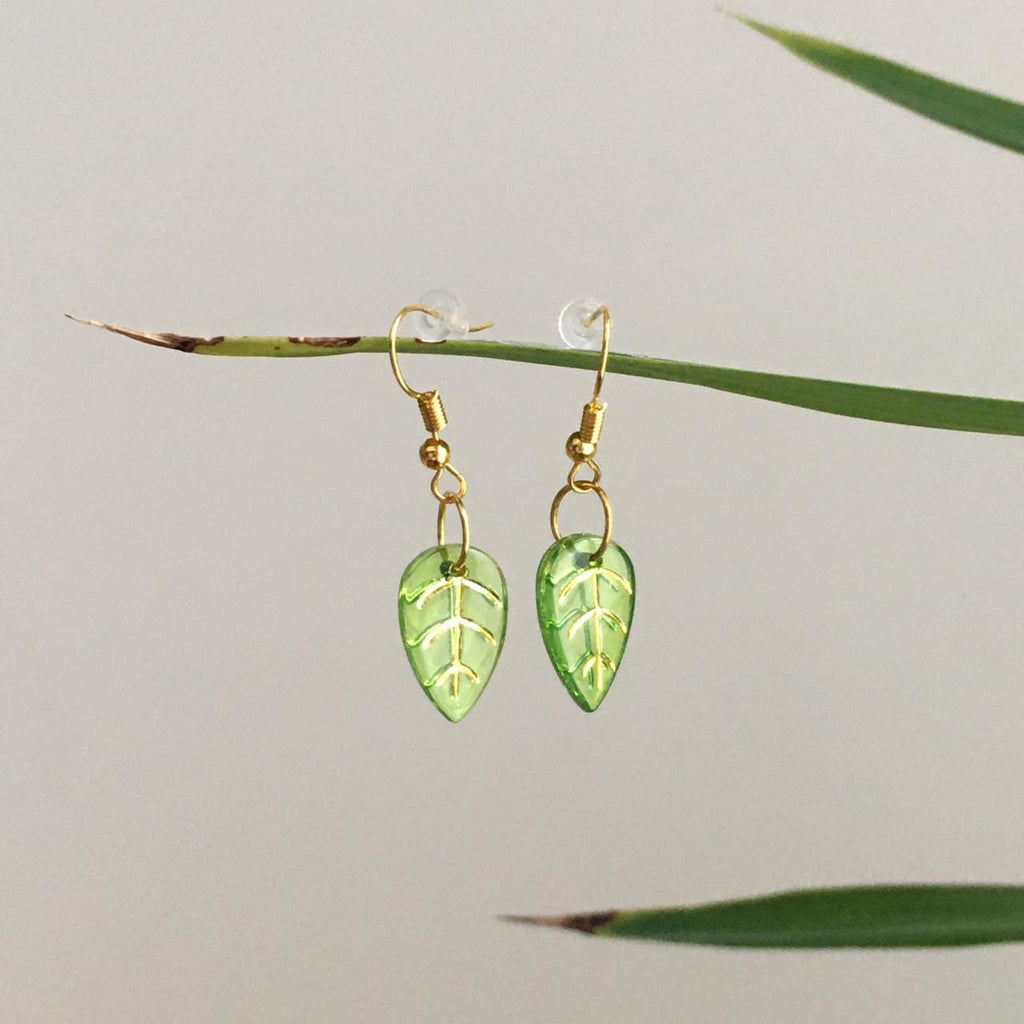 Green Leaf Dangle Earrings Hand Made Resin - Image 4