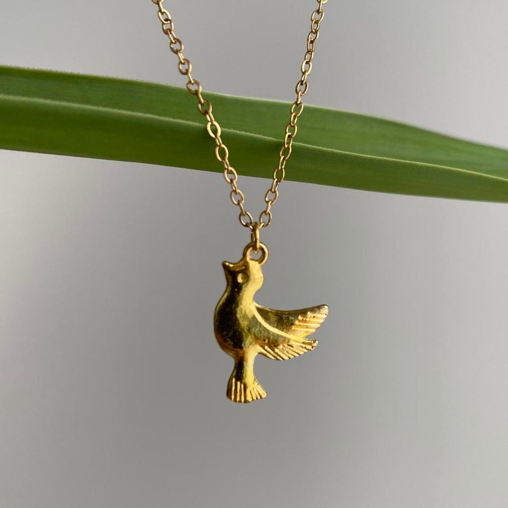 Flying Dove Bird Gold Pendant Chain Necklace 18 - Image 2