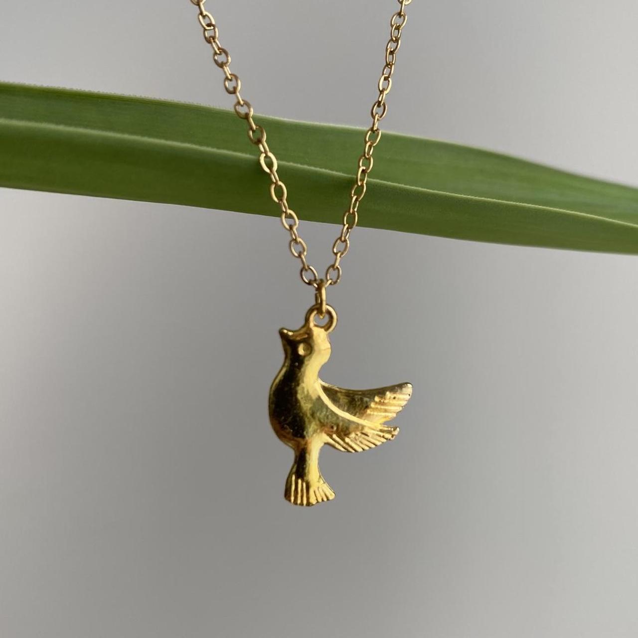 Flying Dove Bird Gold Pendant Chain Necklace 18 - Image 2