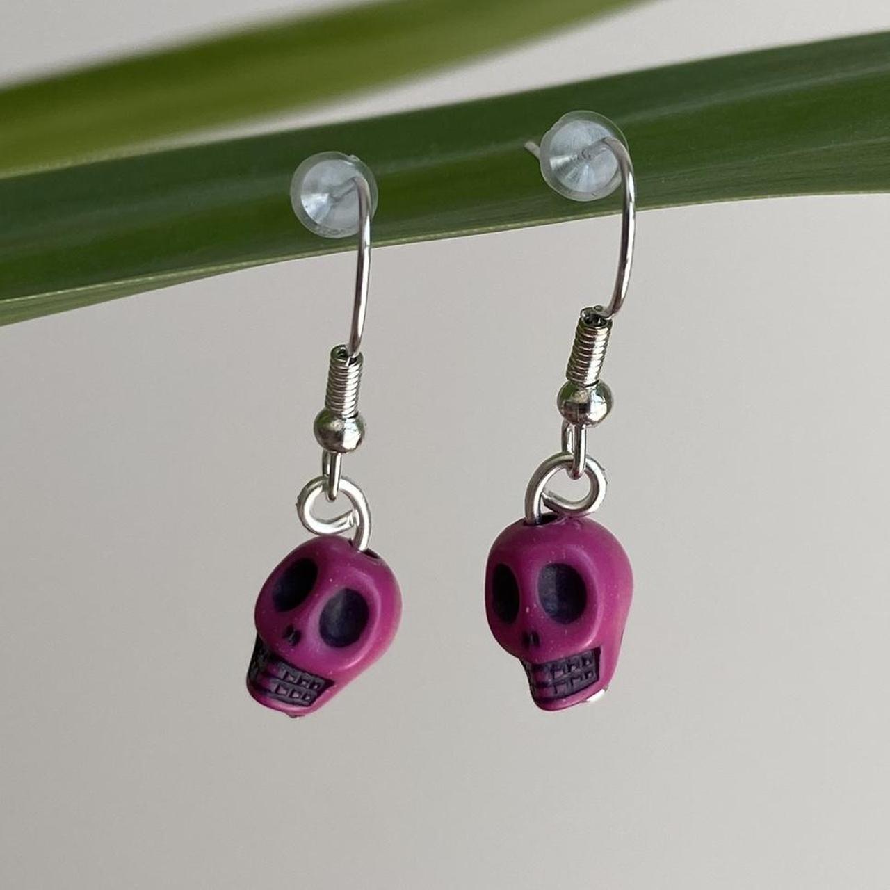 Cinco De Mayo Dark Pink And Black Skull Dangle