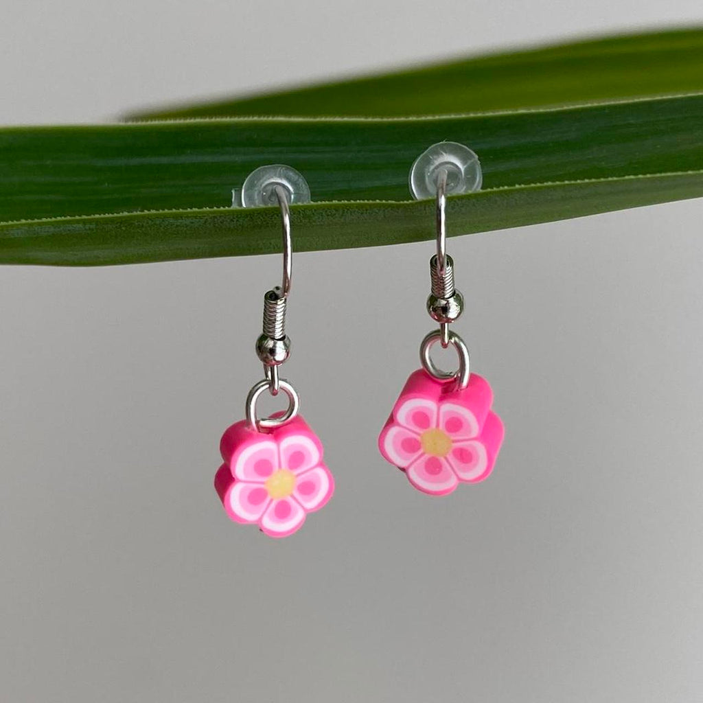 Bright Pink Tropical Flower Polymer Clay Dangle