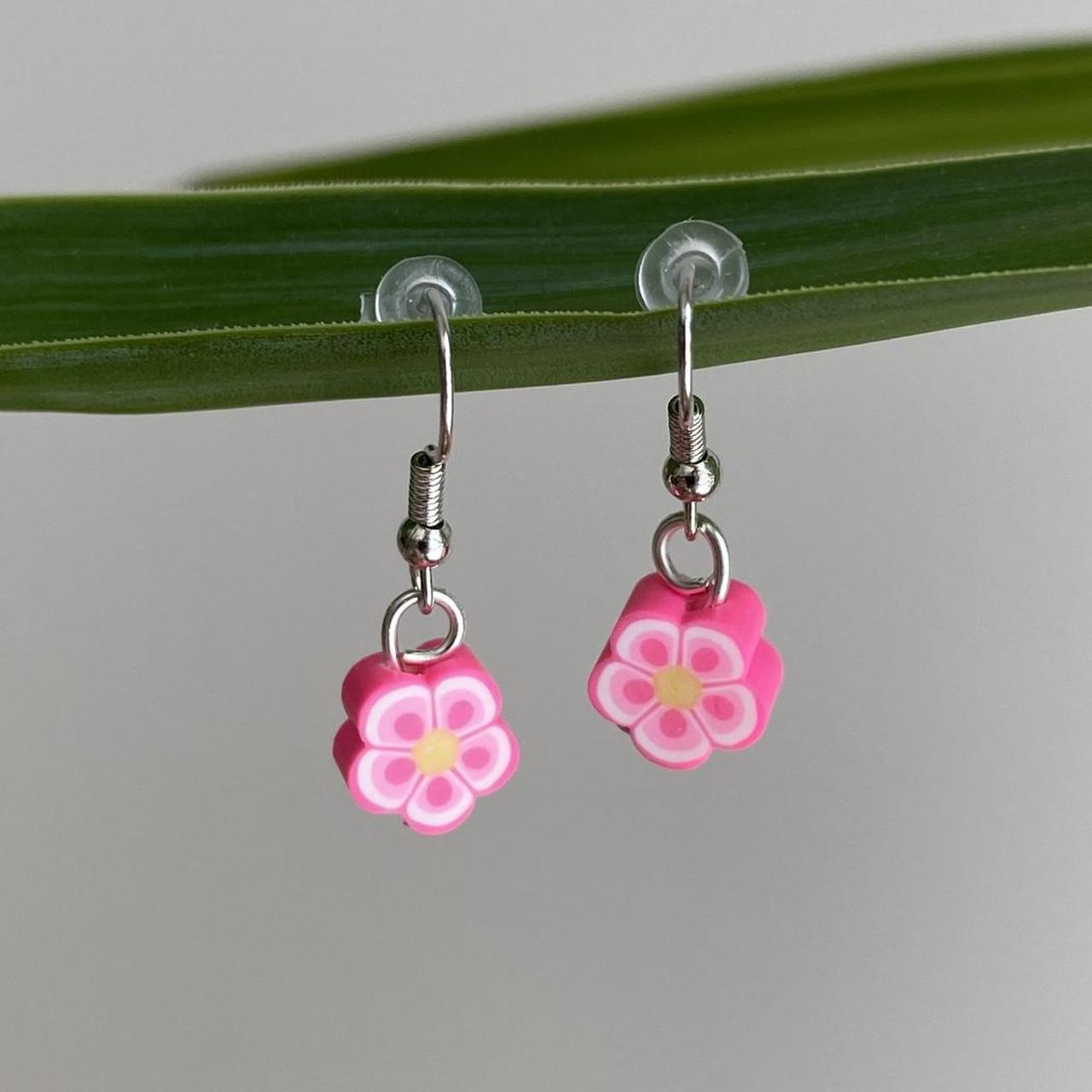 Bright Pink Tropical Flower Polymer Clay Dangle