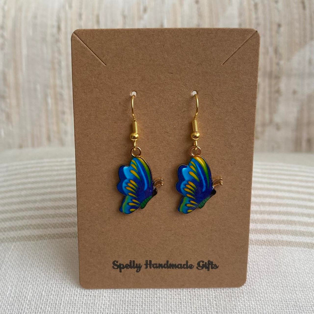 Blue Yellow Green Butterfly Enamel Dangle Earrings - Image 3