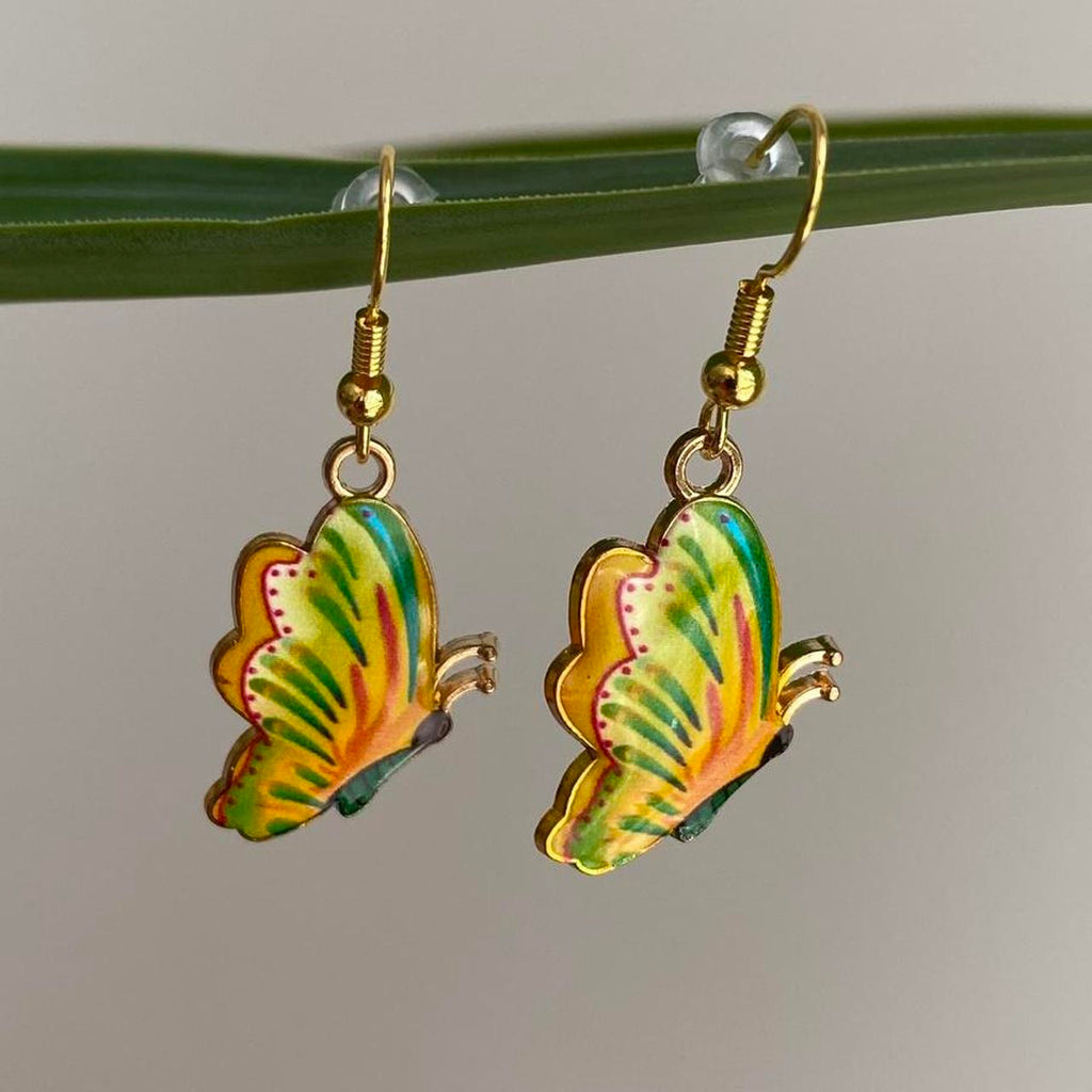 Yellow Green Orange Butterfly Enamel Dangle