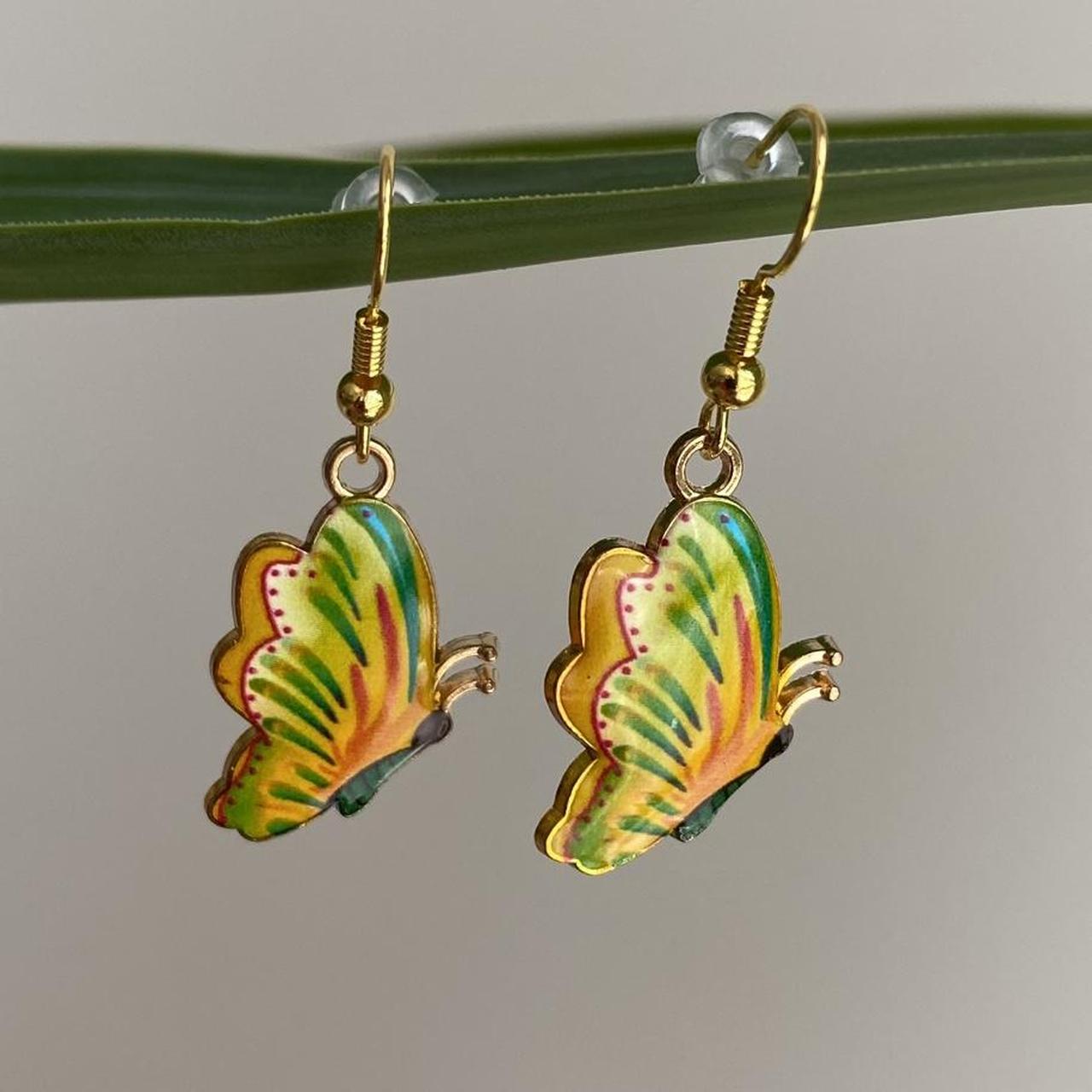 Yellow Green Orange Butterfly Enamel Dangle