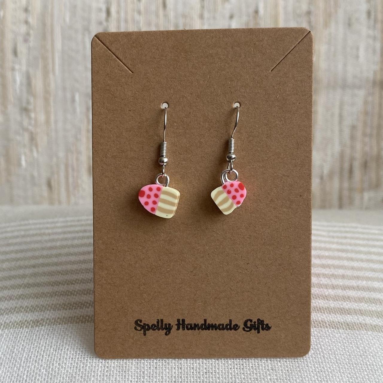 Pink Strawberry Cupcake Polymer Clay Dangle Earrings - Image 3