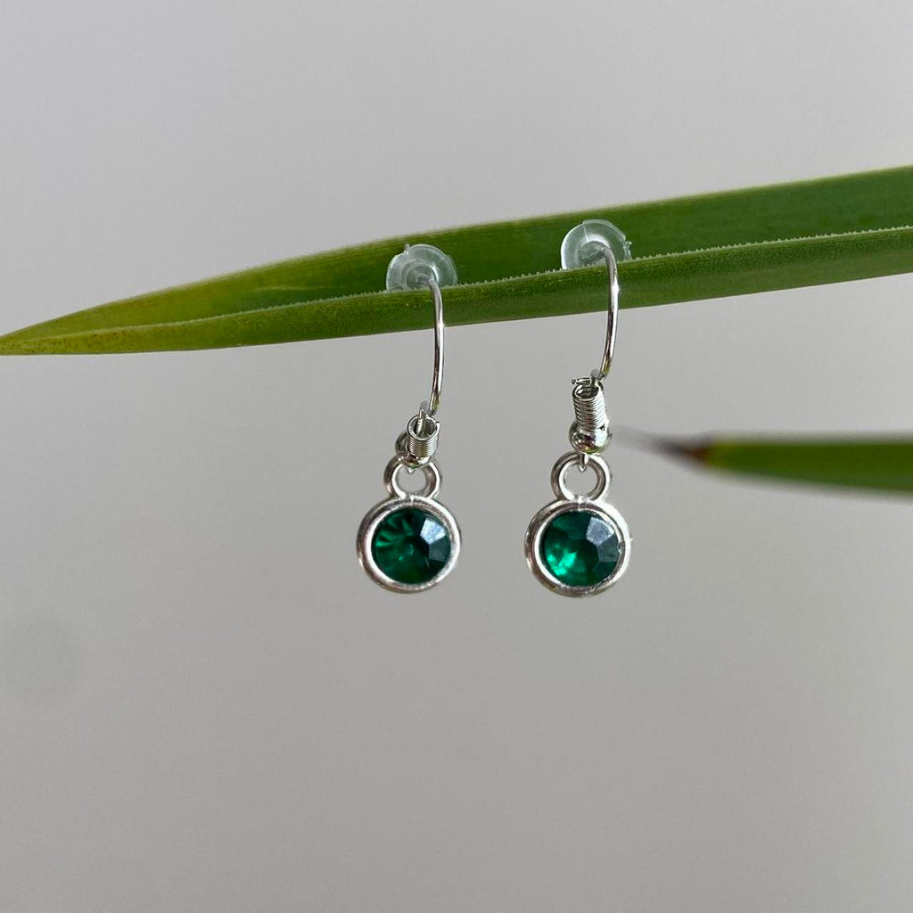 Emerald Green Gem Dangle Earrings Silver Accents - Image 3